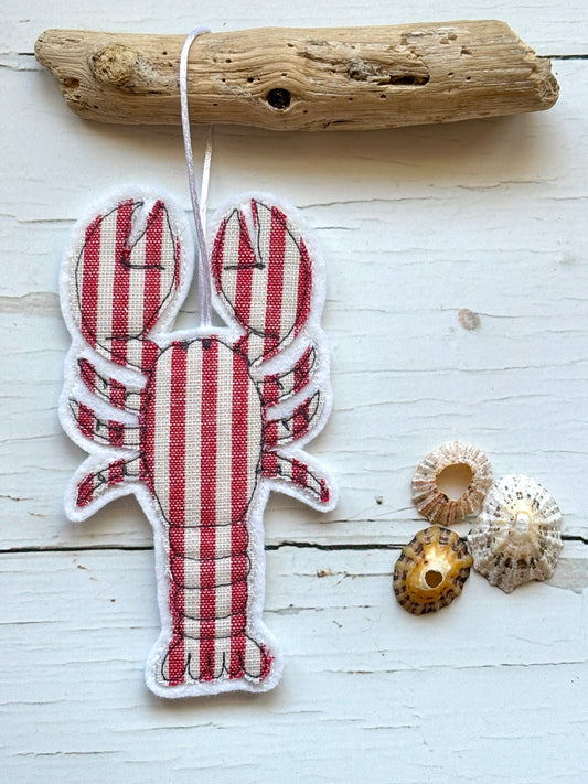 Stripy Lobster Embroidered Fabric Hanging Decoration