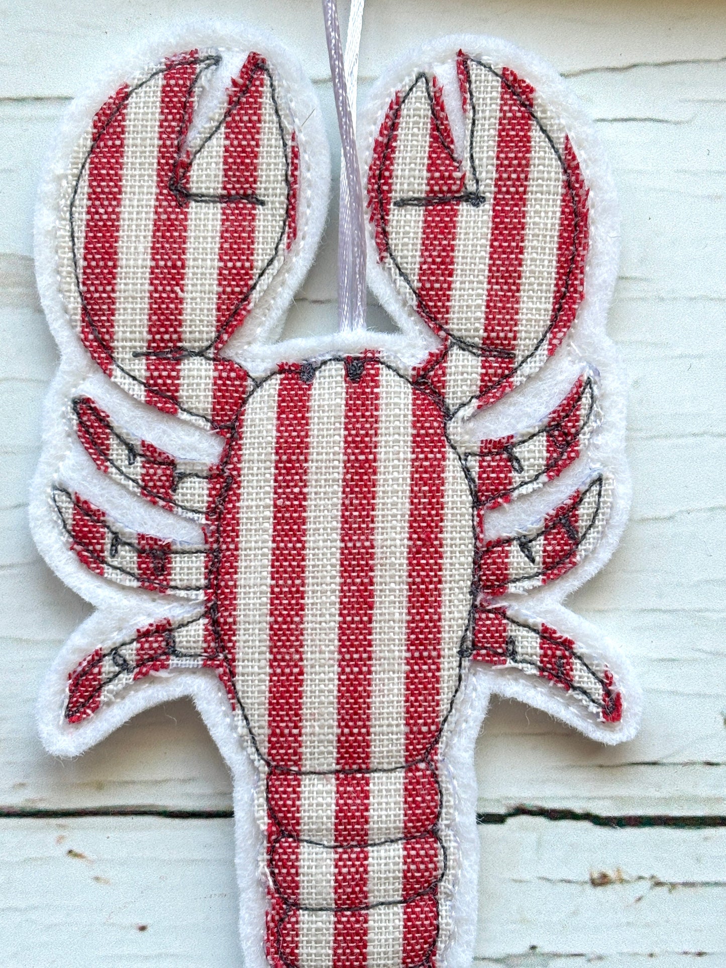 Stripy Lobster Embroidered Fabric Hanging Decoration