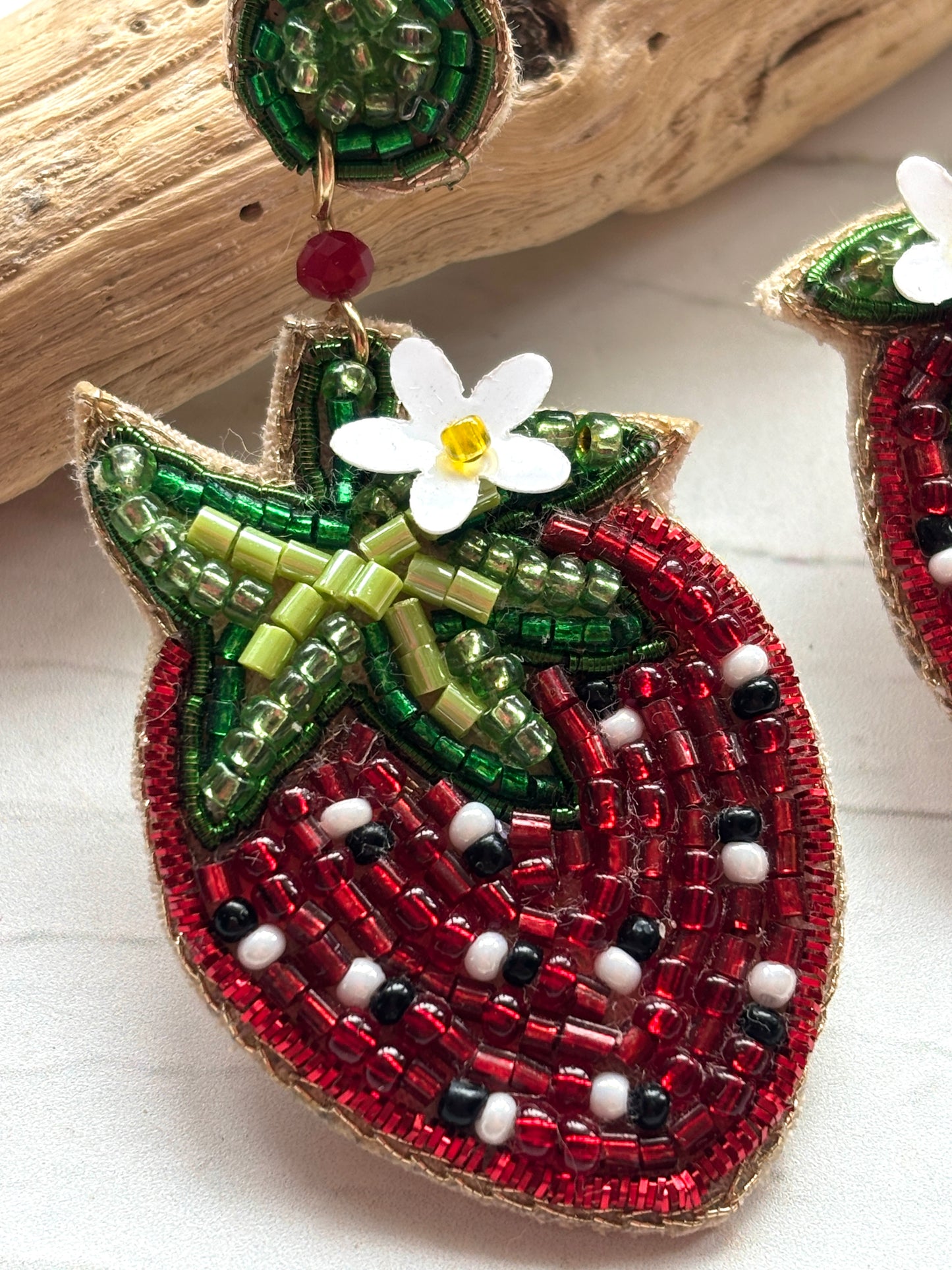 Summer Strawberry Handbeaded Statement Earrings