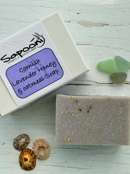 Locally Handmade Cornish Soap: Cornish Lavender, Honey & Oatmeal Soap 90g bar