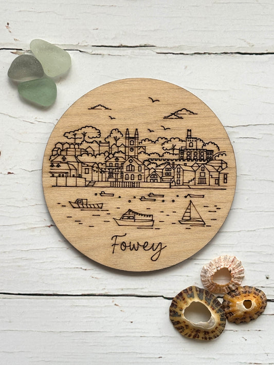 Fowey Wooden Round Coaster