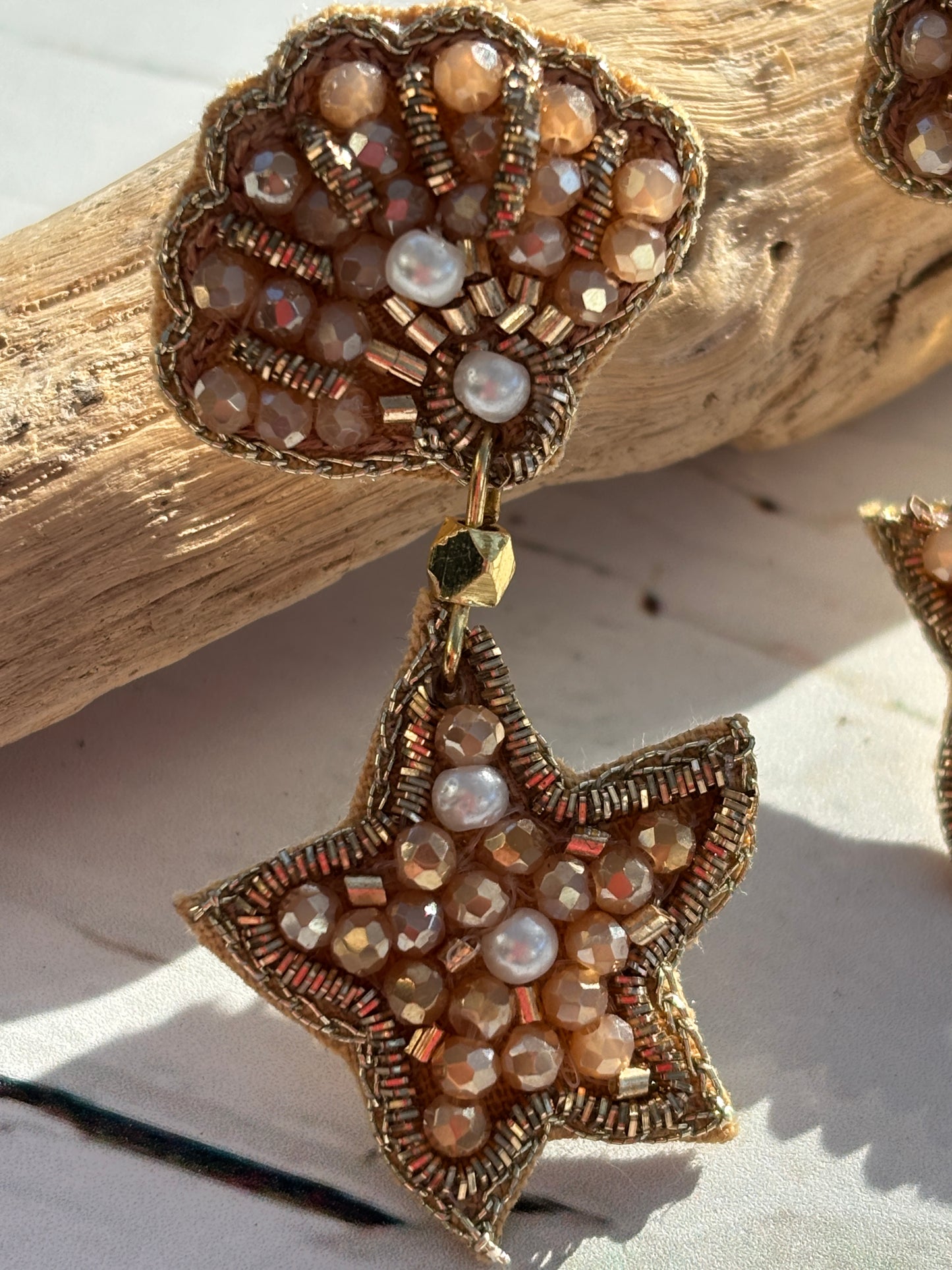 Gold Shell & Starfish Beaded Earrings