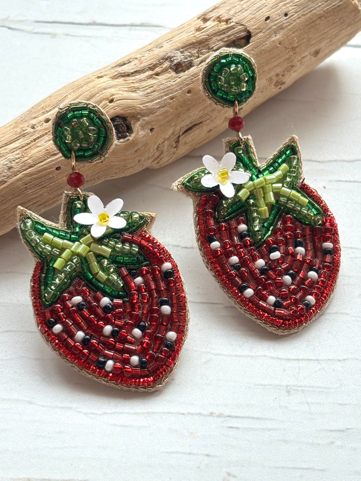 Summer Strawberry Handbeaded Statement Earrings
