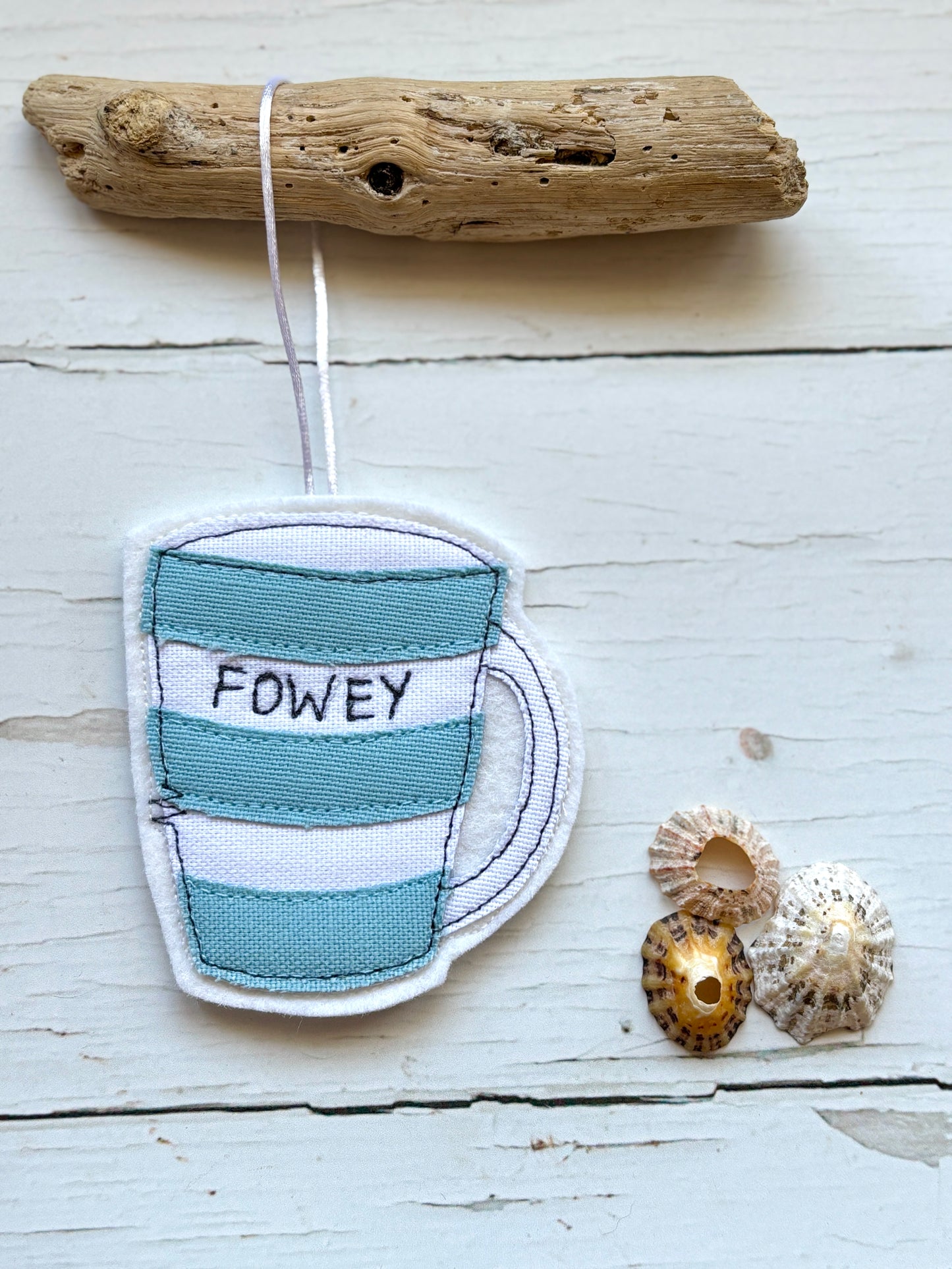 Fowey Stripy Mug Embroidered Fabric Decoration