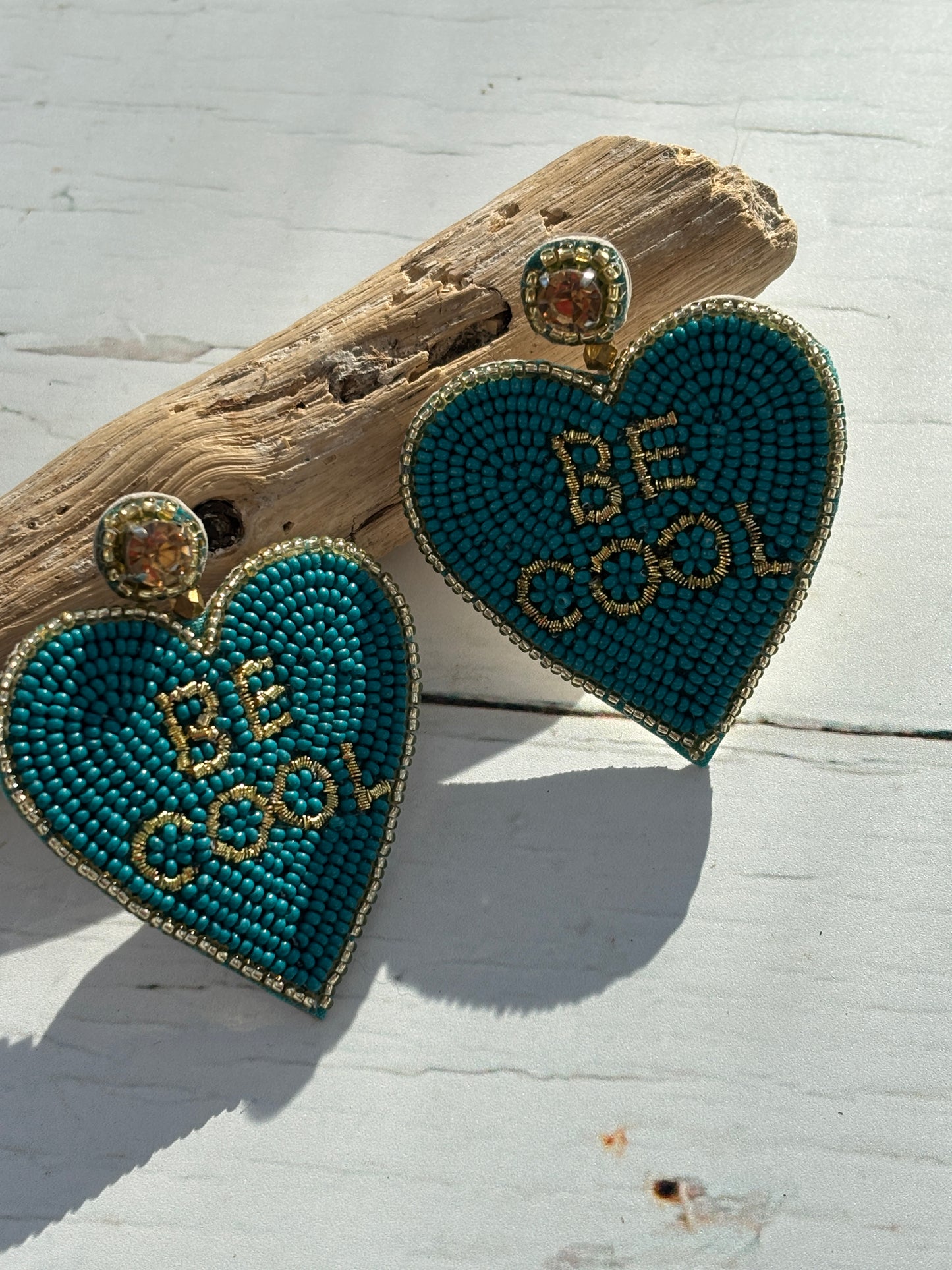 Be Cool Turquoise Heart Beaded Earrings