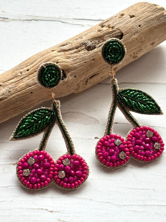 Juicy Cherry Handbeaded Statement Earrings