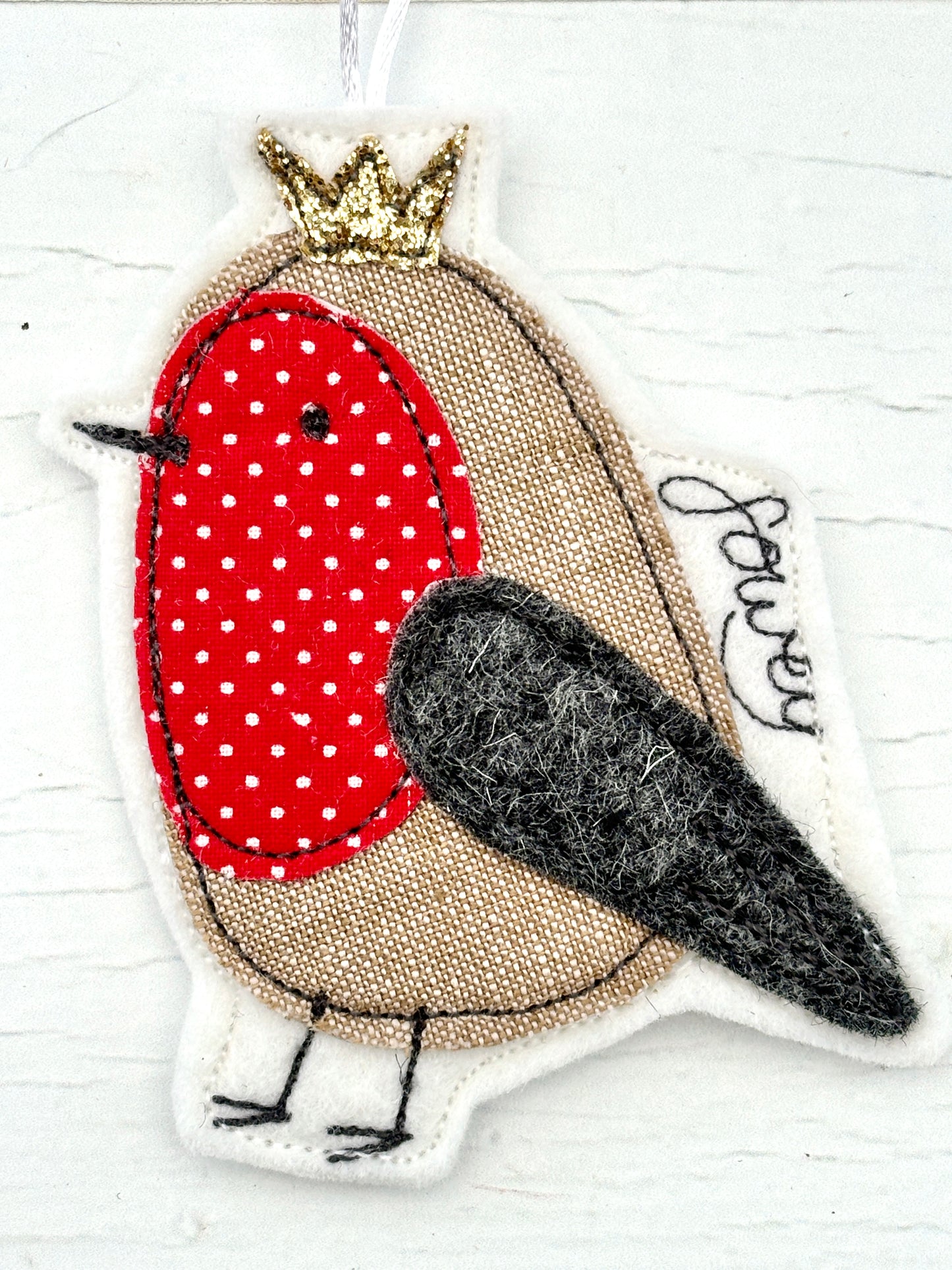 Festive Fowey Robin in a Sparkly Crown Christmas Tree Decoration