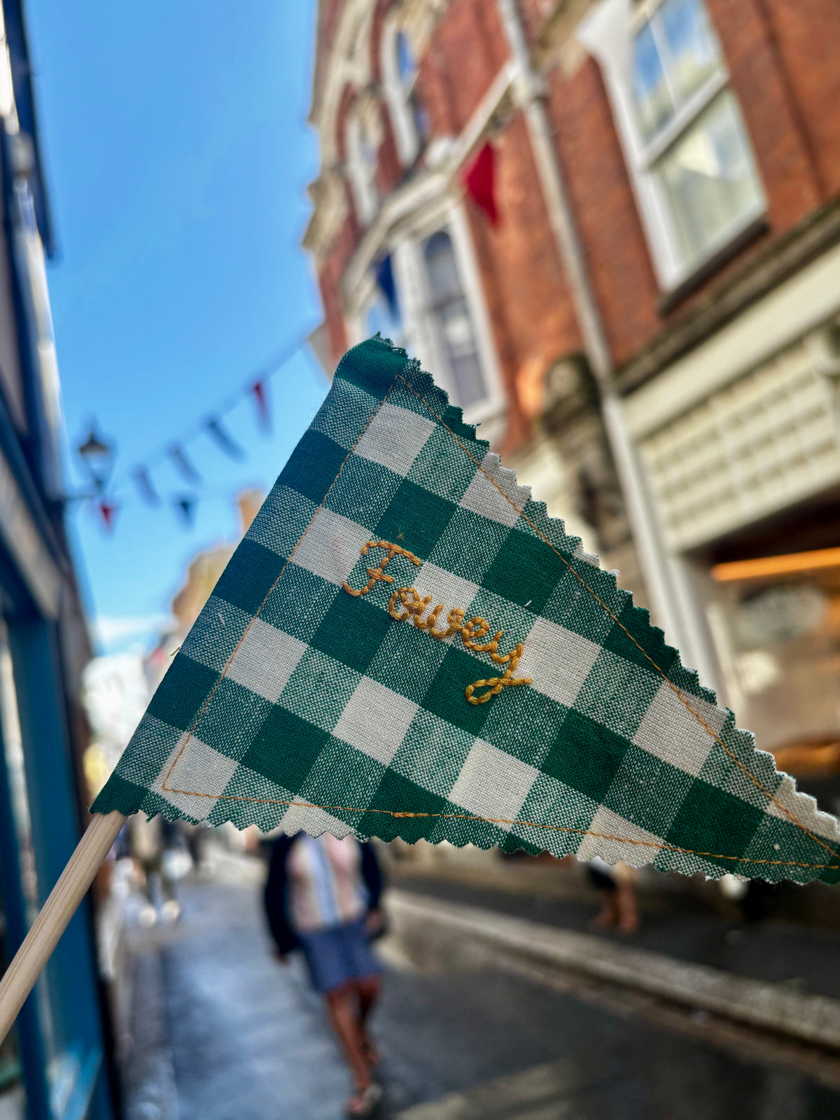 Handmade Embroidered Fowey & Cornwall Sandcastle Fabric Flags
