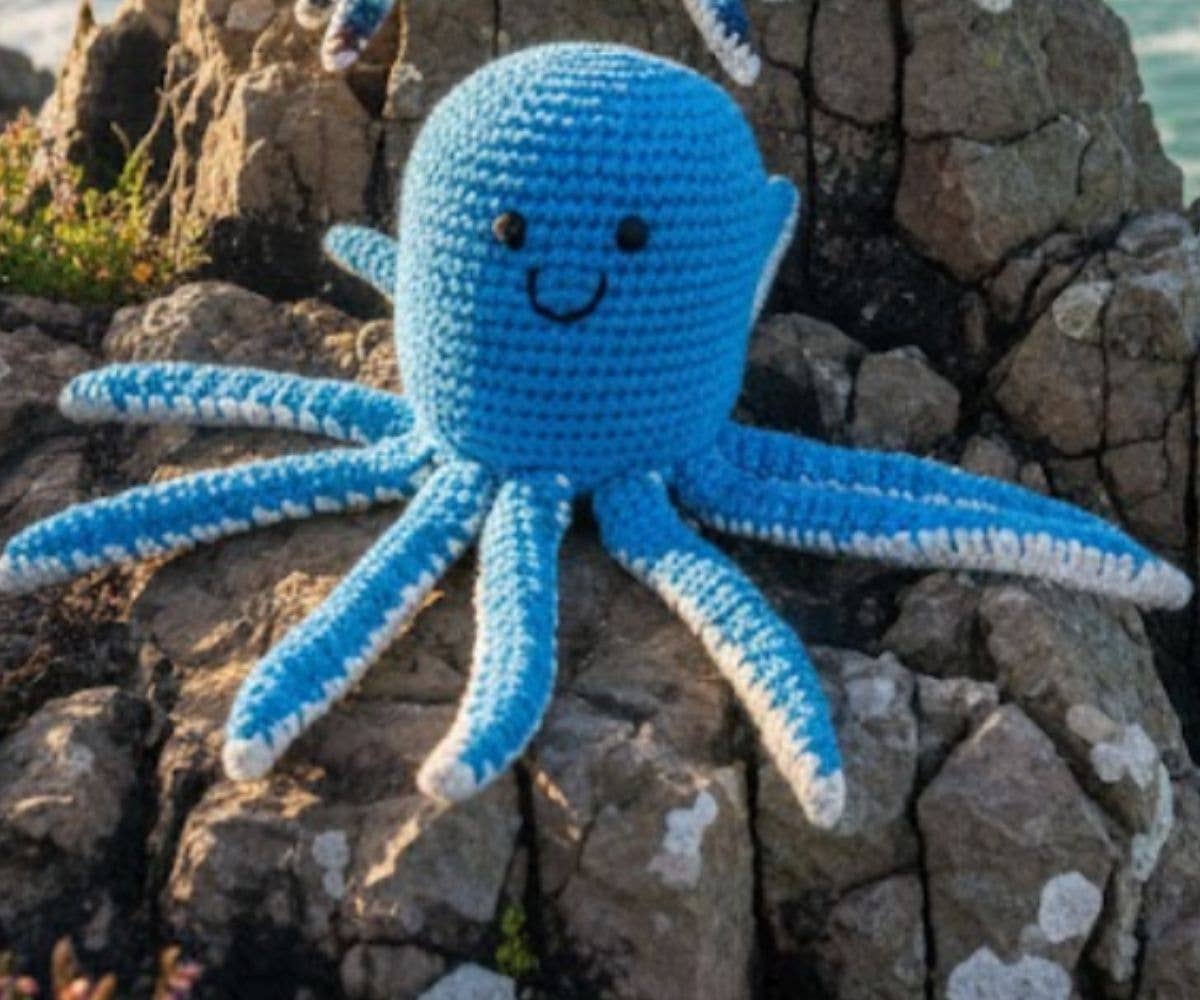 Octopus Baby Rattle Blue, Fair Trade Crochet Organic Cotton
