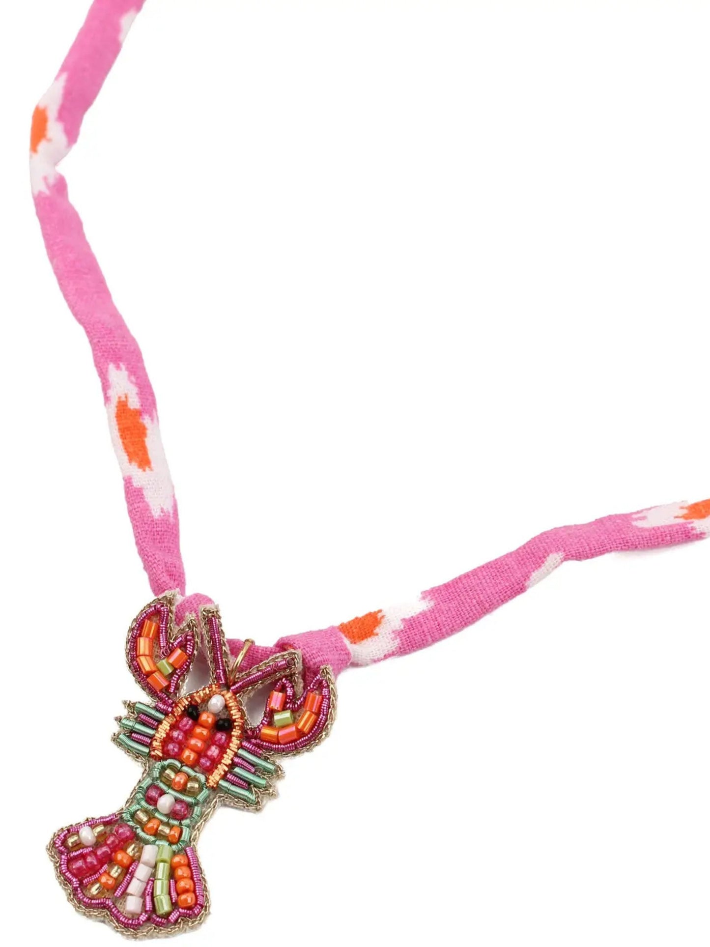 Beaded Lobster Fabric Necklace