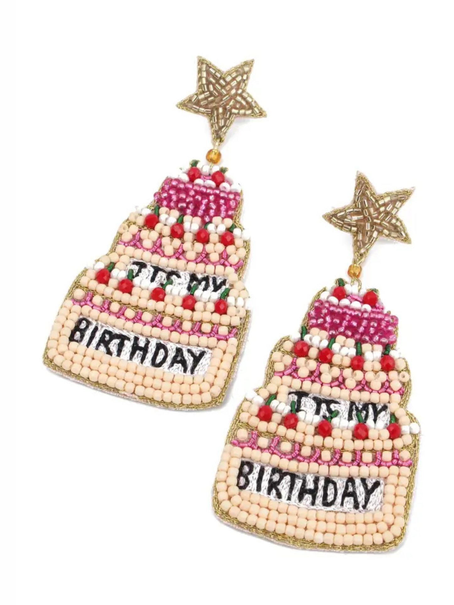 Birthday Cake Beaded Statement Earrings