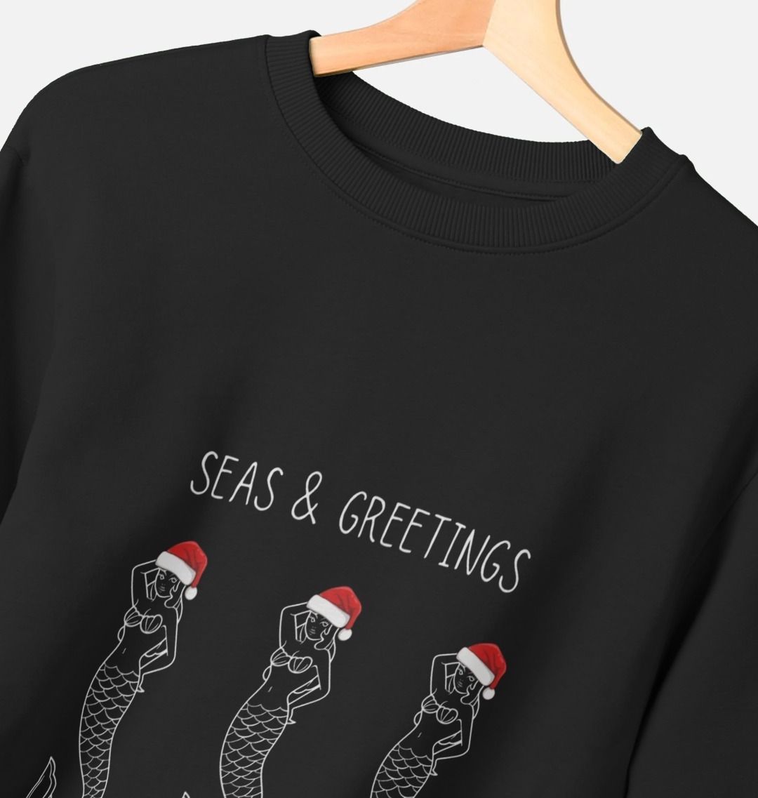 black Men's Festive Mermaids Readymoney Christmas Jumper Sweat close up