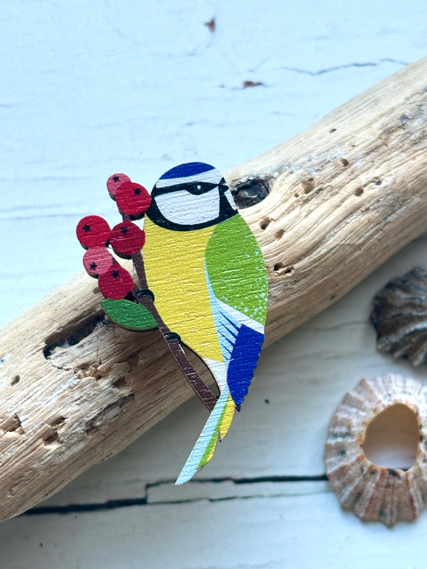 Wooden Bluebird Pin Badge