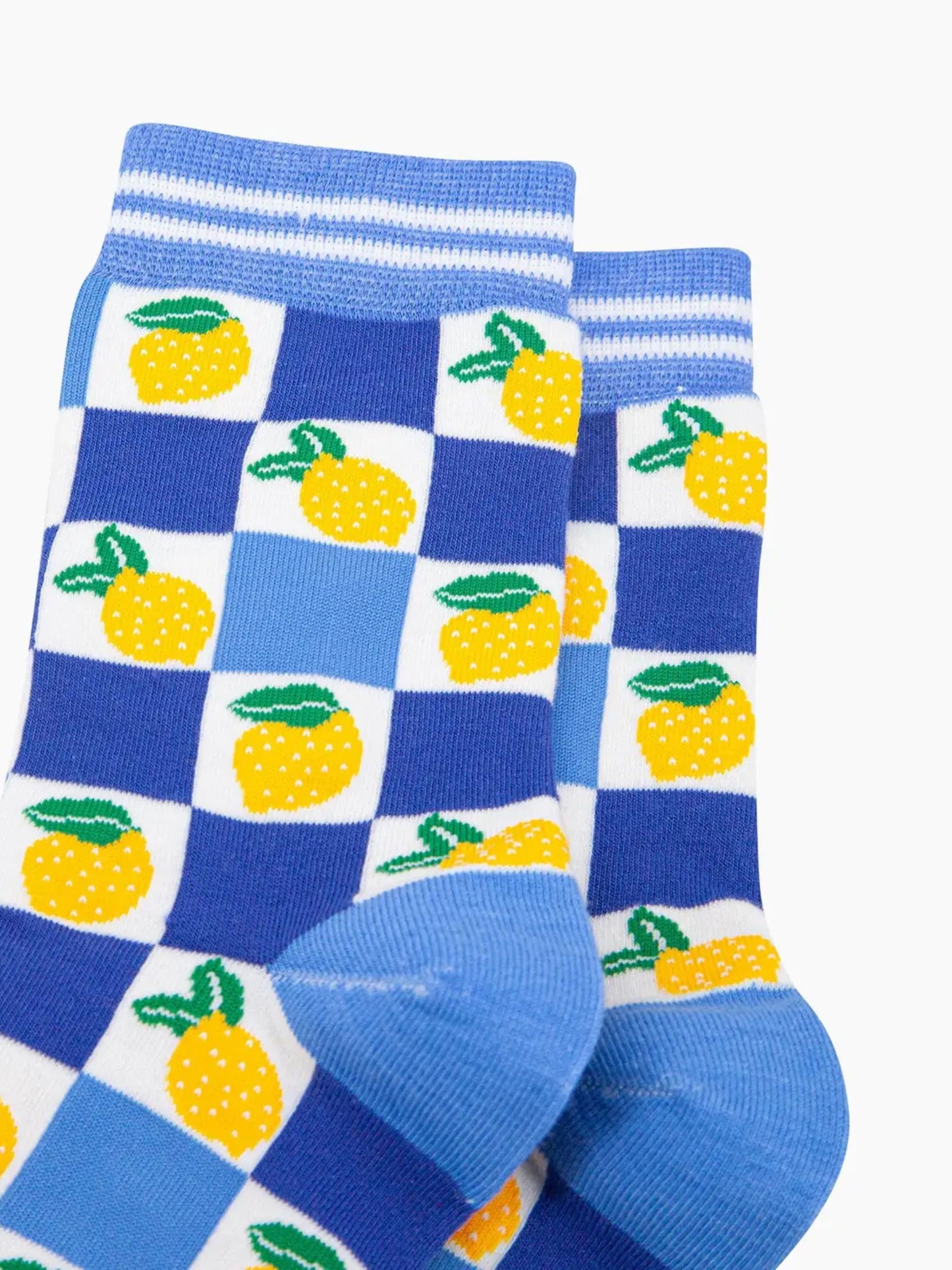 Lemon Blue Checkerboard Bamboo Socks Size 3-7