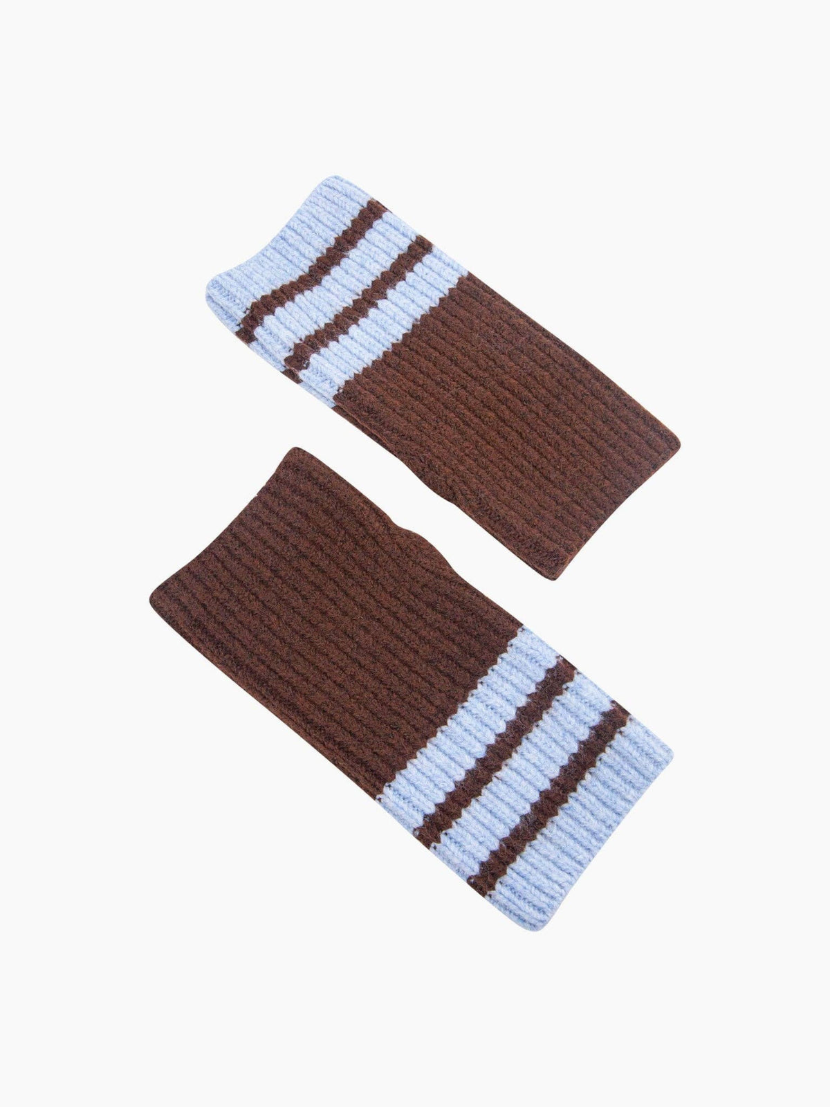 Brown & Blue Striped Cuff Striped Cuff Wrist Warmers