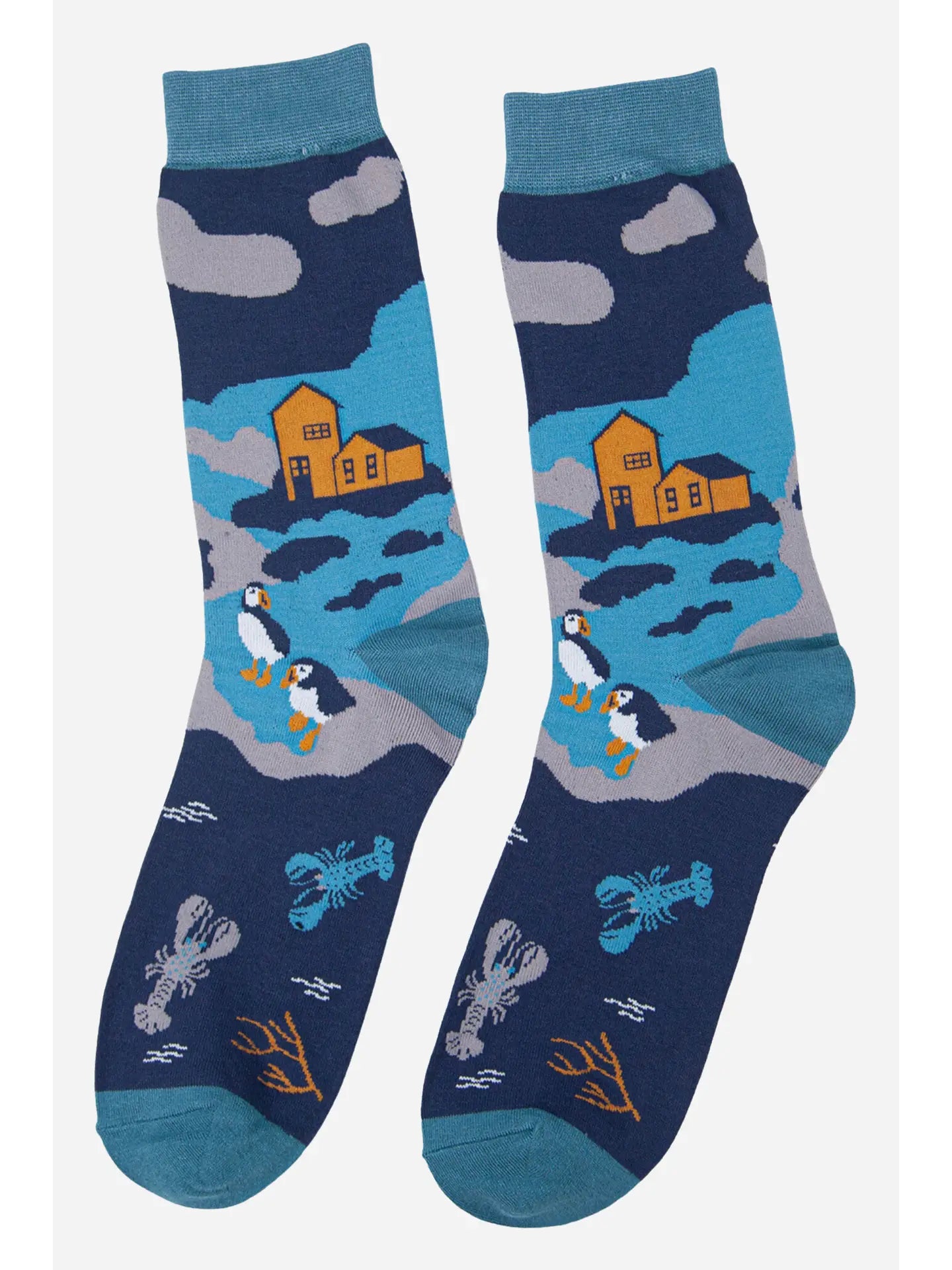 Coastal Scene Bamboo Mens Socks - Size 7 to 11