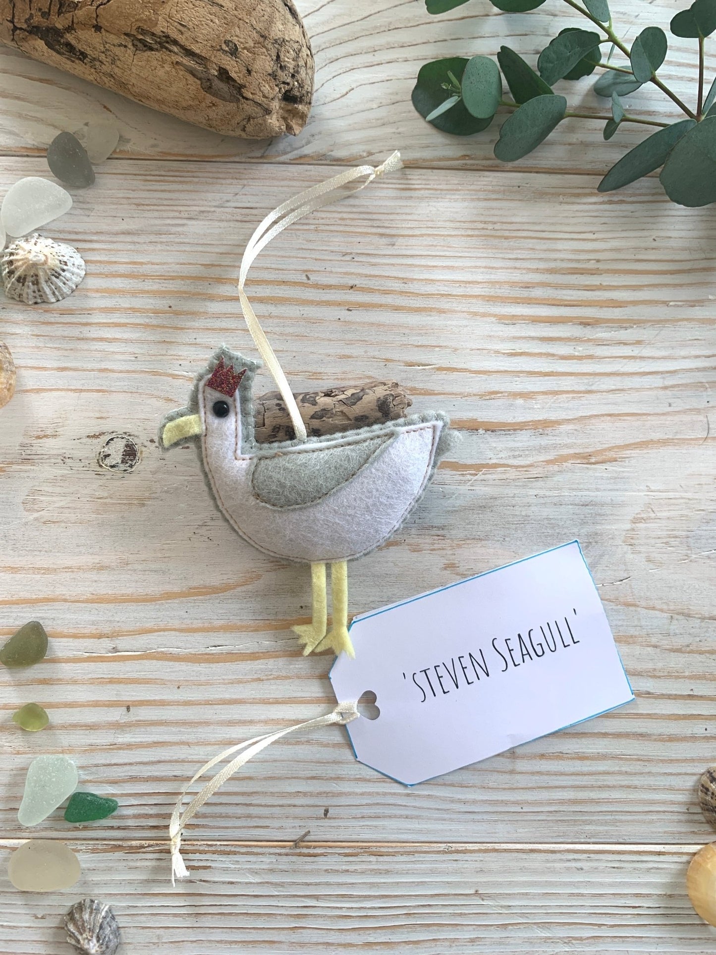 'Steven Seagull' felt decoration handmade Cornish seaside ornament with cute seagull design nautical bird souvenir gift