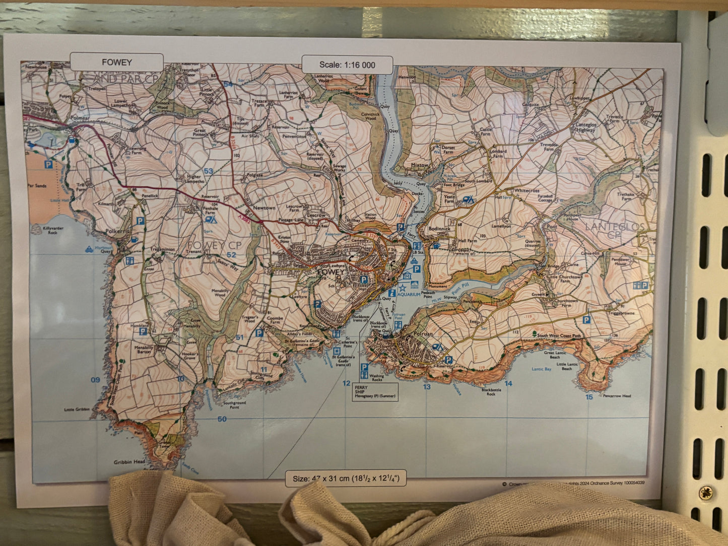 Fowey jigsaw full map 1:16,000 scale ordnance survey map of the Fowey and Polruan area Cornwall souvenir puzzle template map
