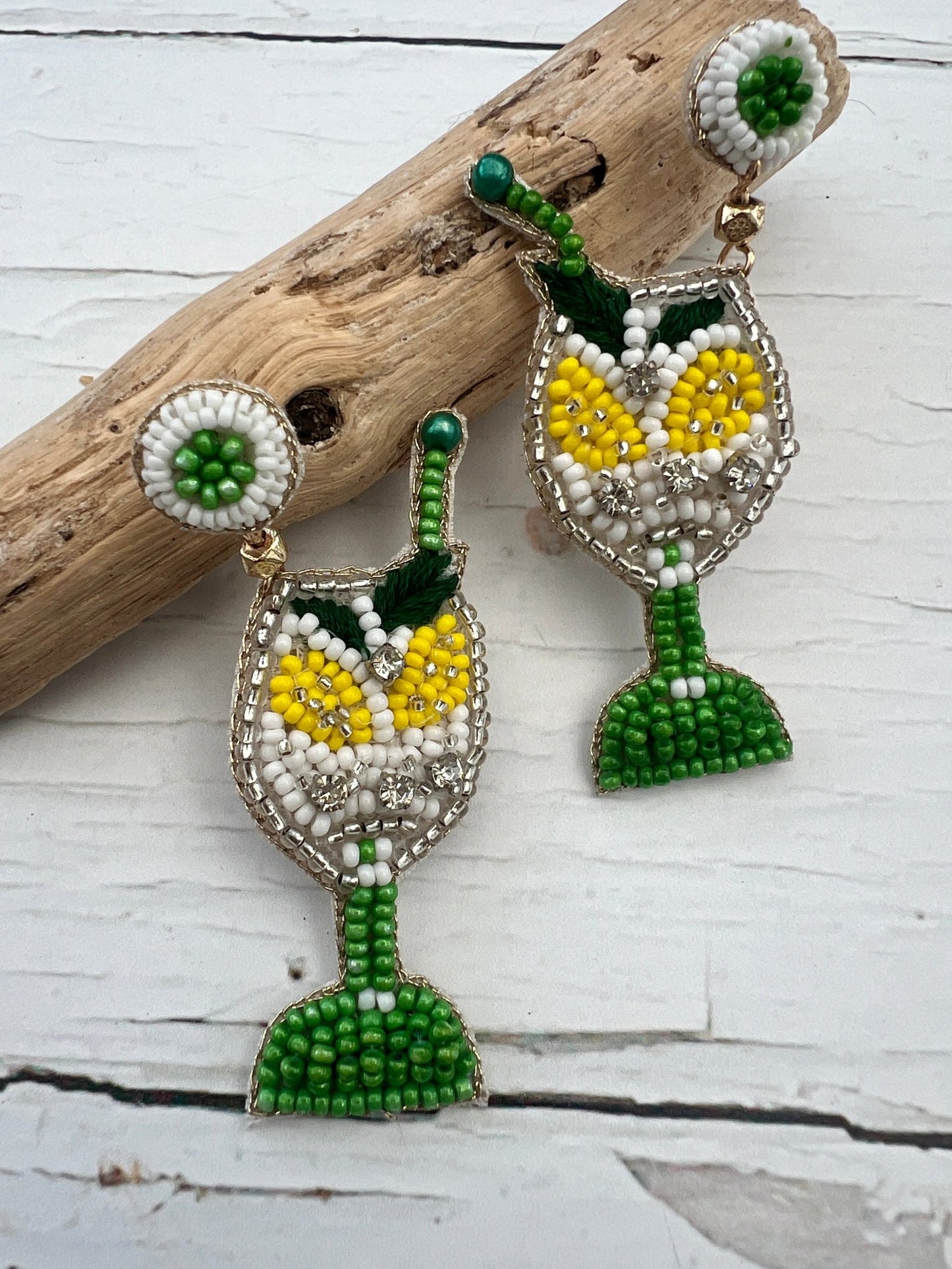 Gin Cocktail Hand Beaded Earrings - Readymoney Beach Shop