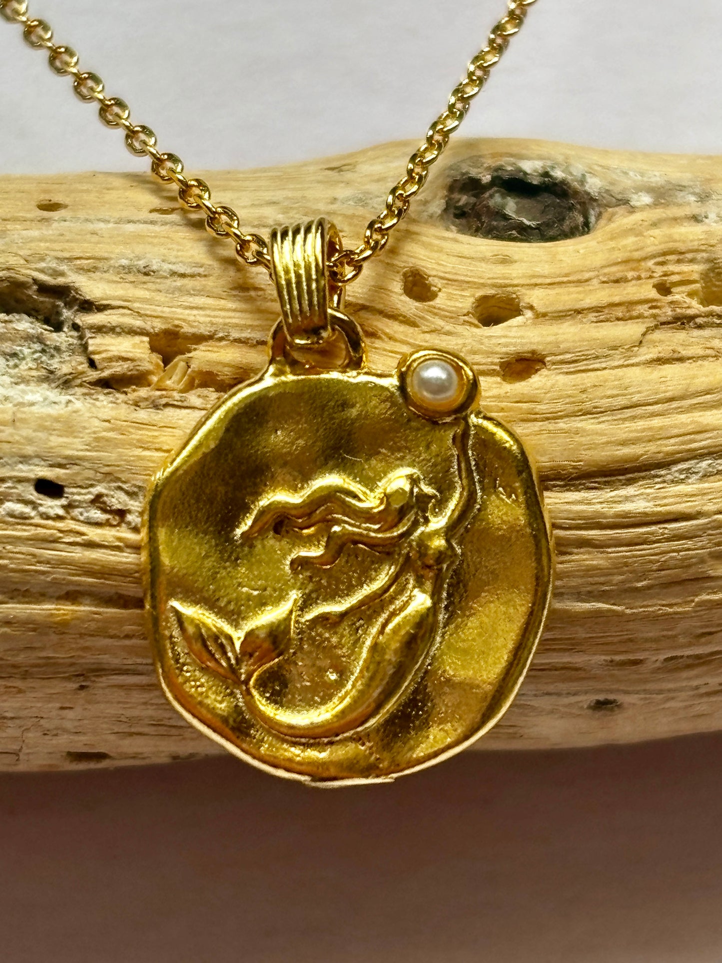 Gold Mermaid Coin Pendant Necklace
