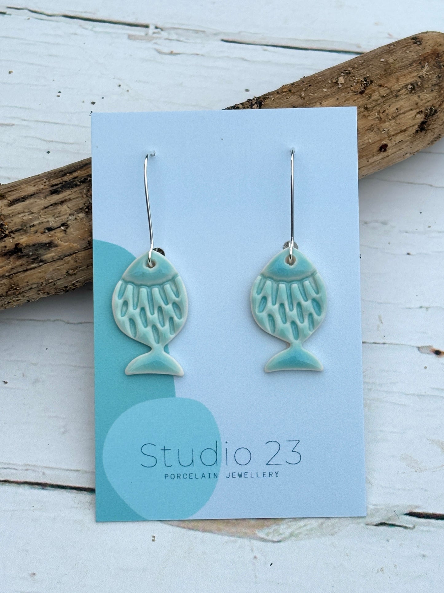 Beautiful Handmade Glazed Porcelain Fish Drop Earrings