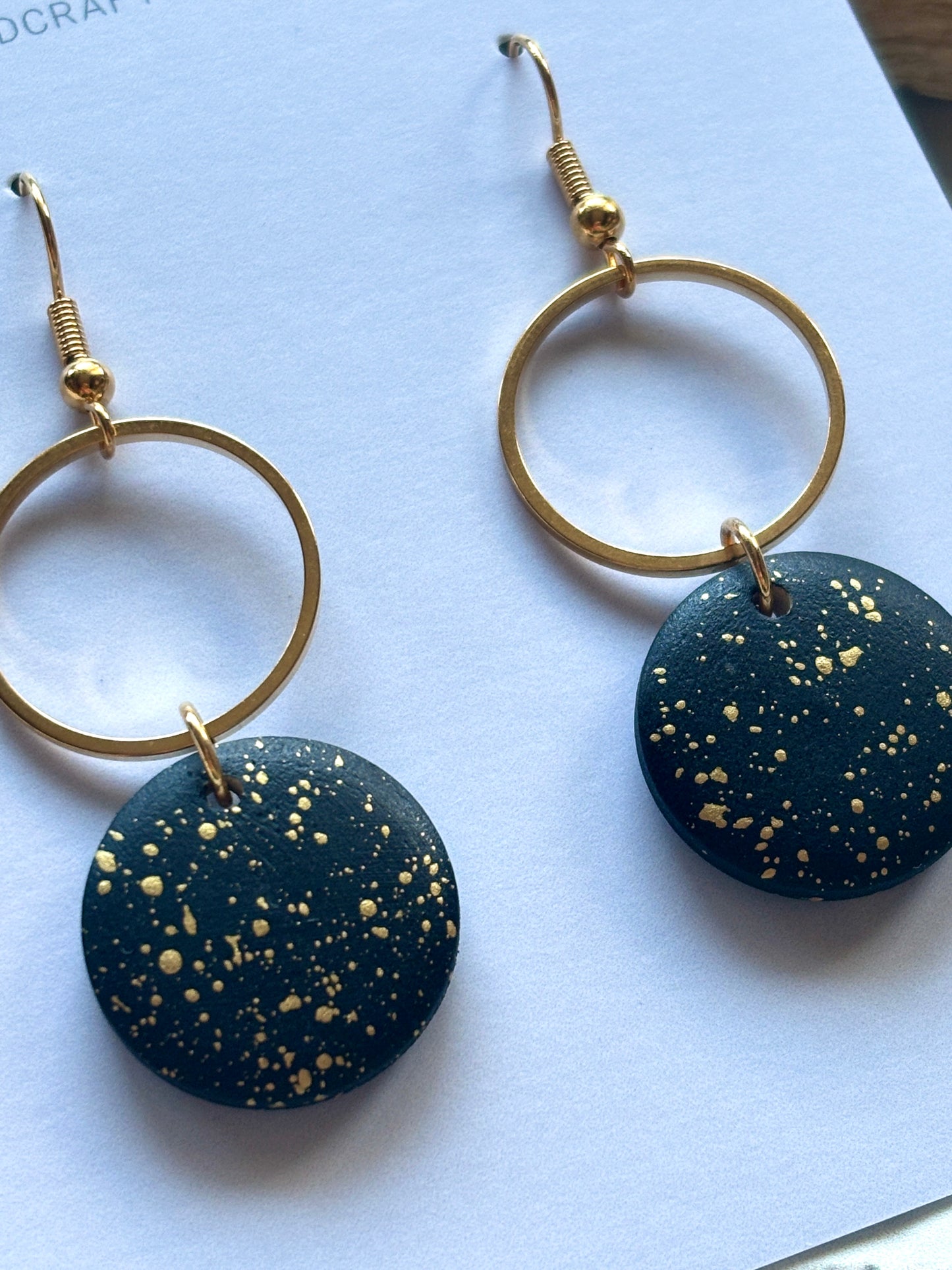 Handpainted Shoreline Granite & Gold Wooden Earrings