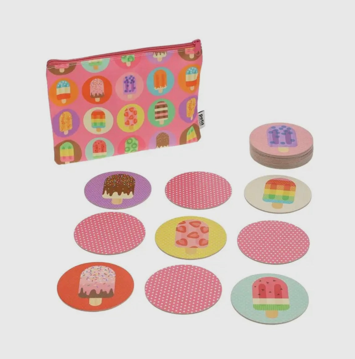 ice pops memory matching game with travel pouch—fun educational toy for kids, handmade summer gift idea