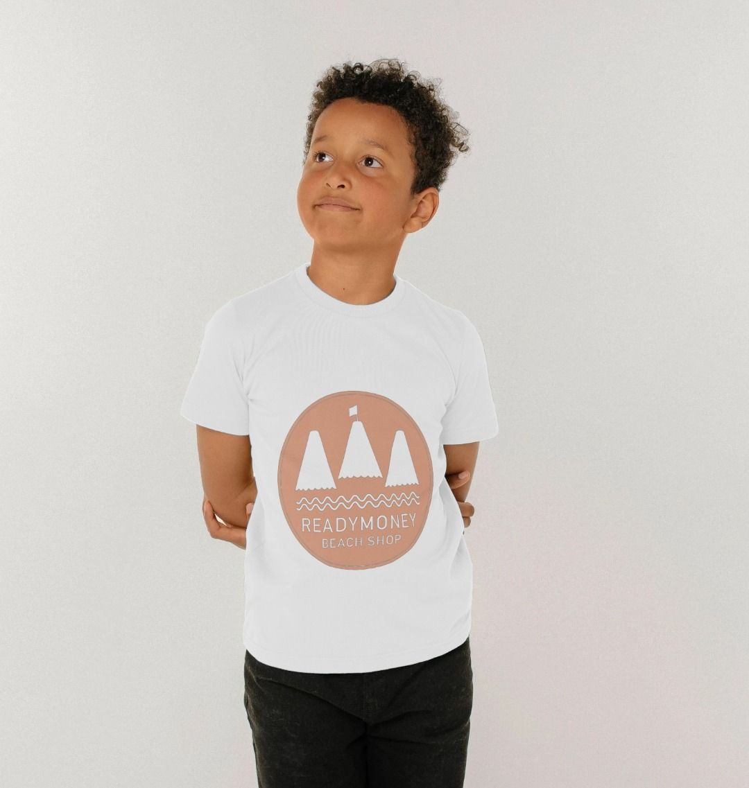 Kids Basic White Organic Tee Pink Logo T - Shirt - Readymoney Beach Shop