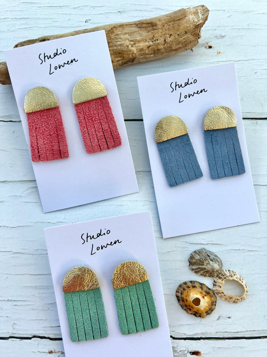 Leather & Suede Jellyfish Tassel Earrings by Studio Lowen - Readymoney Beach Shop