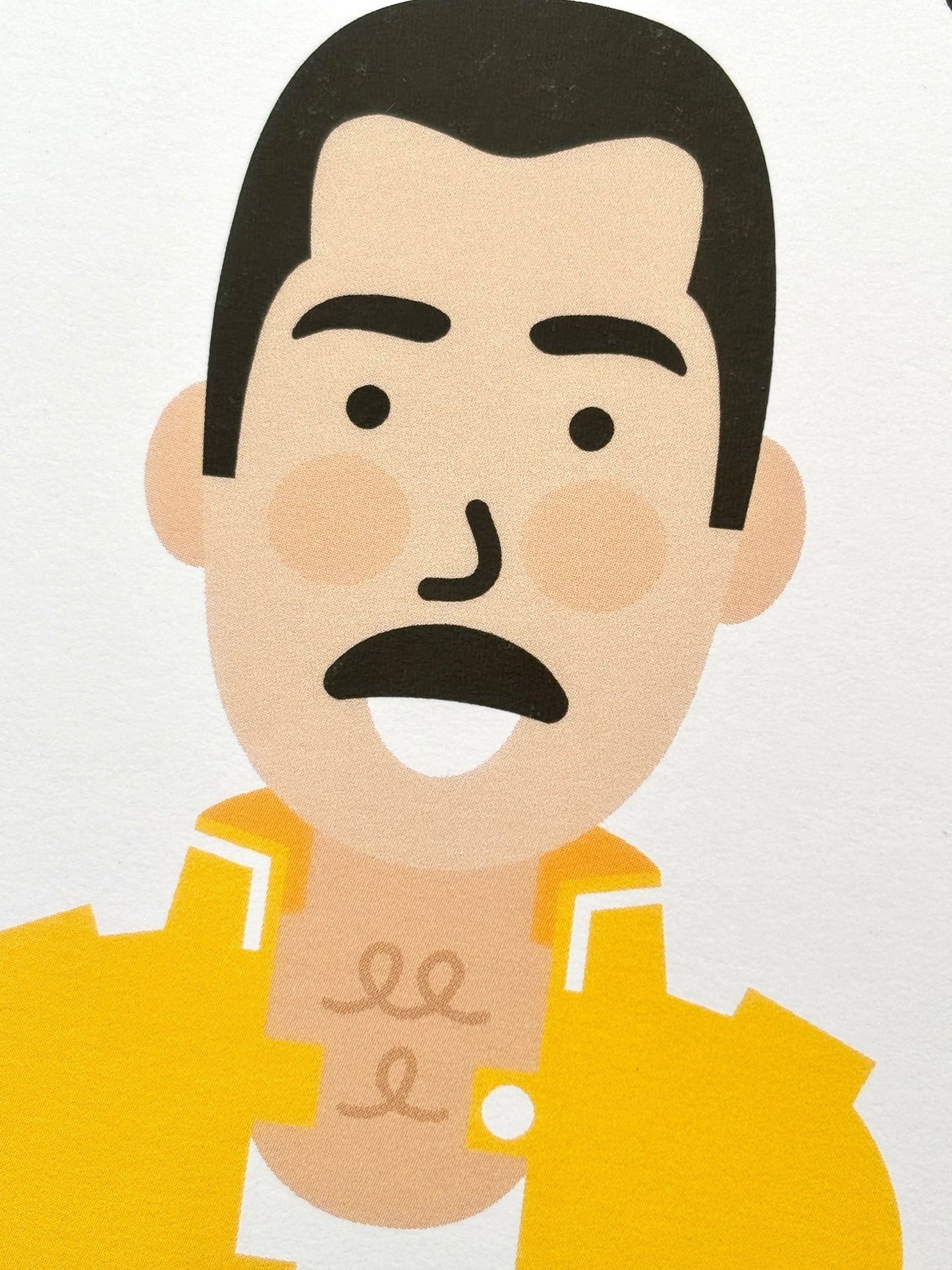 closeup shot of Freddie Mercury illustration on a funny mother's day card mama ooohh Queen fan gift unique greeting card detail