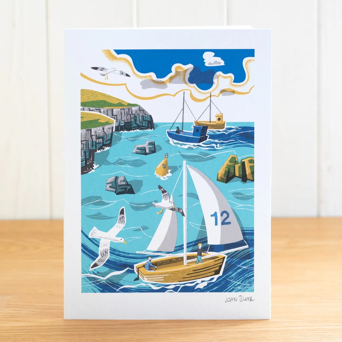 On The Waves Sailing Boats Coastal A5 Print Greetings Card