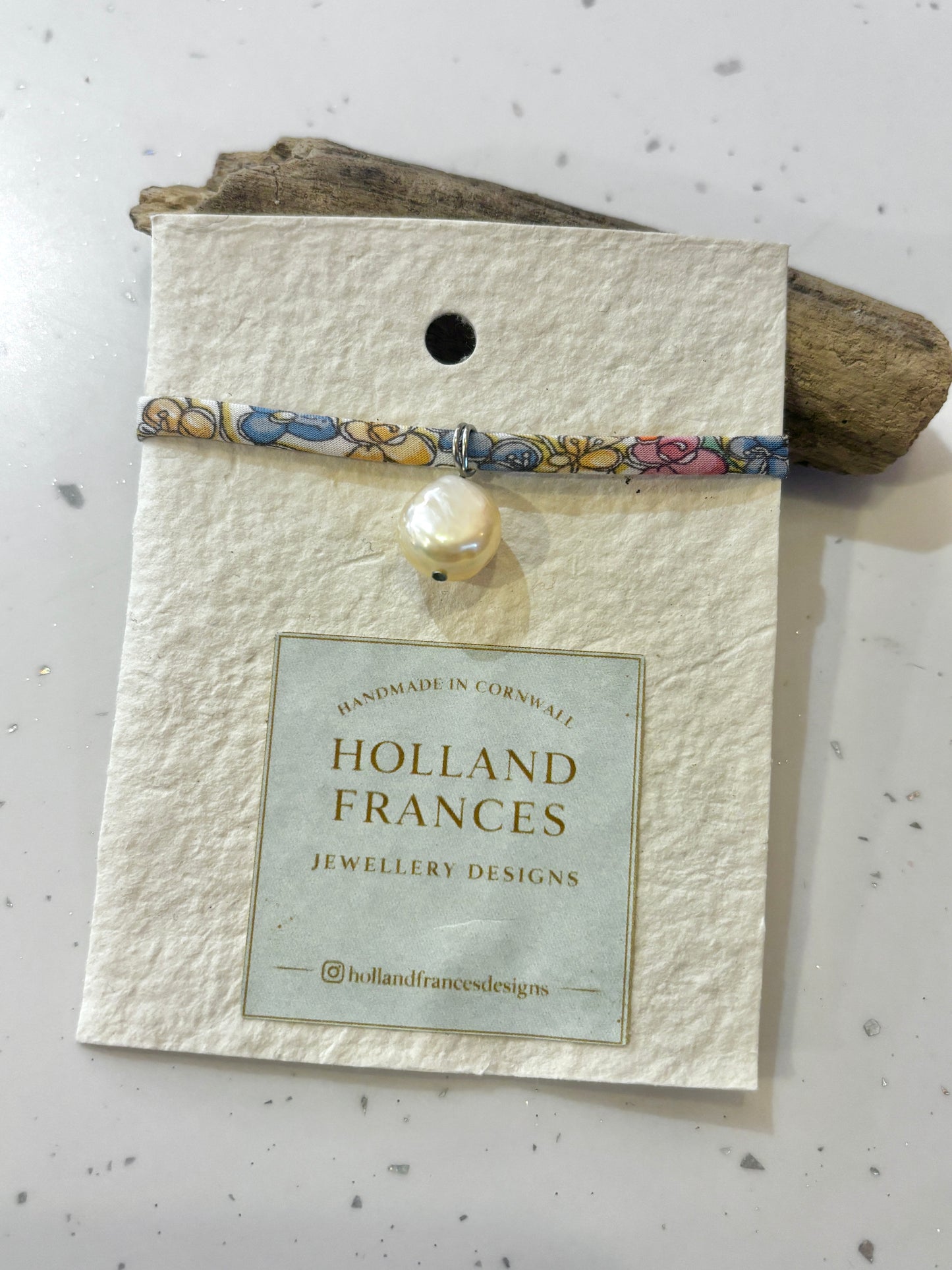 Liberty Print Pearl Tie Bracelet