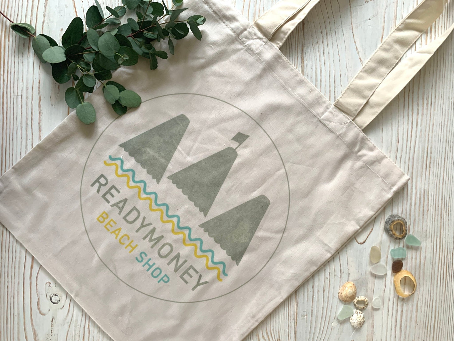 eco recycled canvas tote with coastal logo—durable, beach-ready, and perfect for sustainable seaside shopping