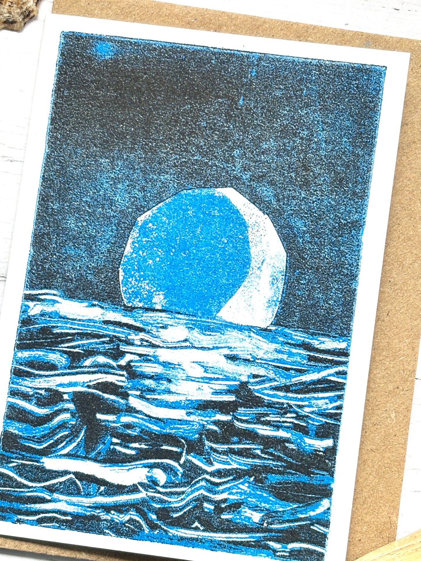 Rising Moon Risograph Mini Greetings Card