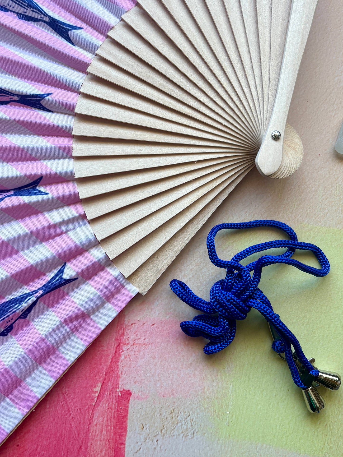 Sardines Pink & White Striped Folding Fan