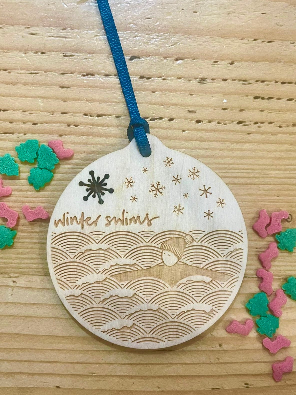 Wild Swims Wooden Bauble Decoration - Readymoney Beach Shop