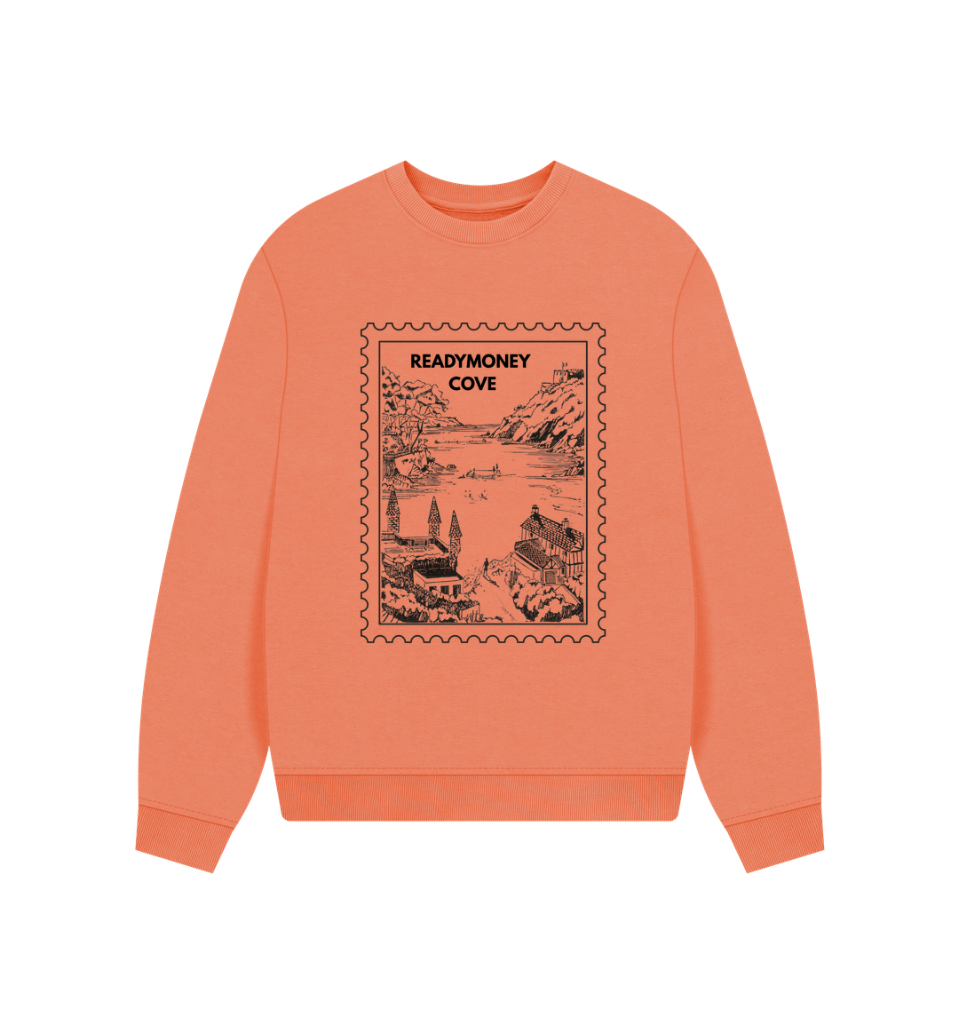 apricot women’s sweatshirt – Readymoney Cove stamp pullover, oversized coastal layer for breezy days and bold style