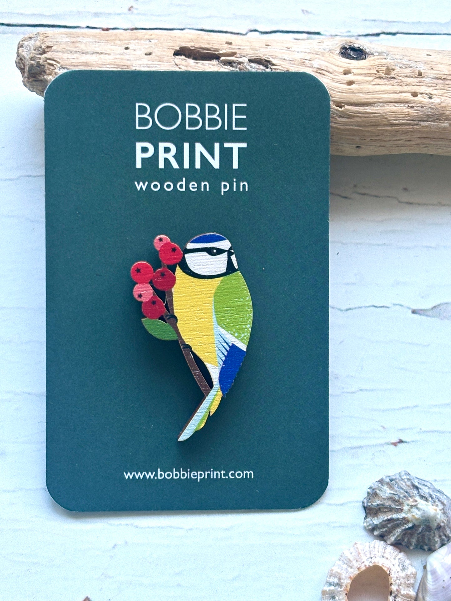 Wooden Bluebird Pin Badge