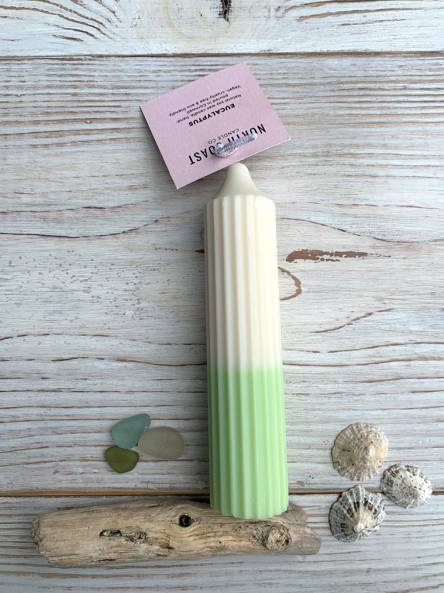 Handpoured two tone ridged pillar candle