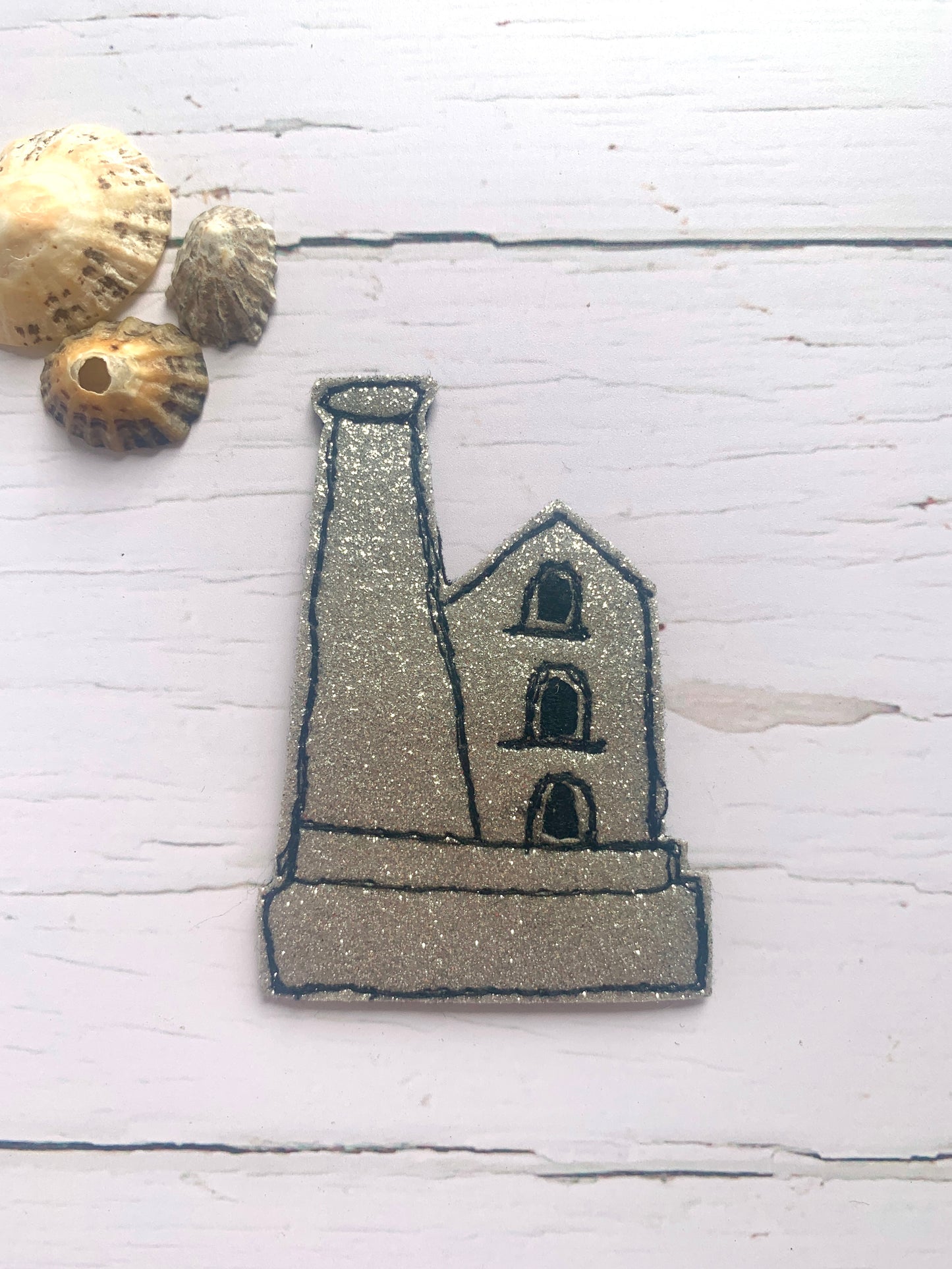Sparkly silver glittery Cornish tin mine magnet