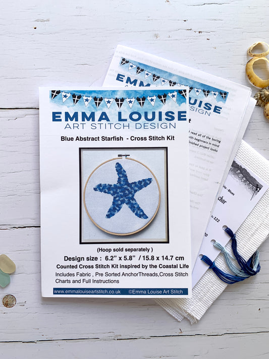 Abstract blue starfish cross stitch kit