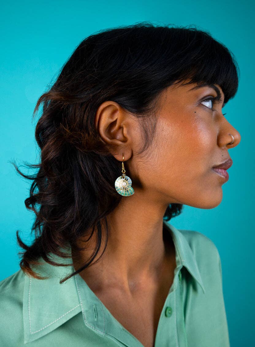Green Pearl Spiral Shell Earrings