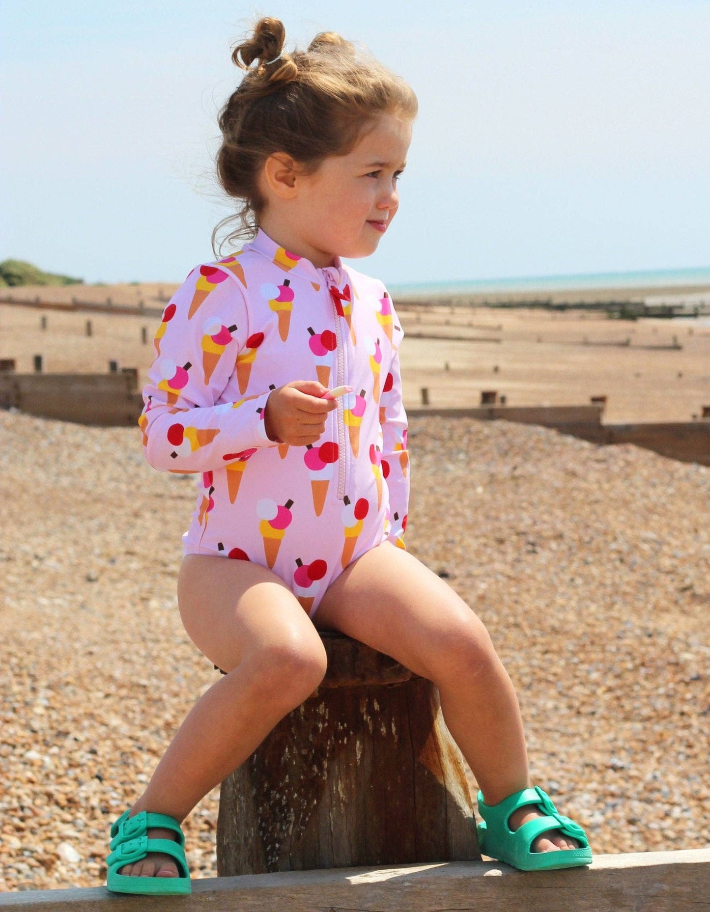 Ice Cream Cones Print Long-Sleeved Swimsuit