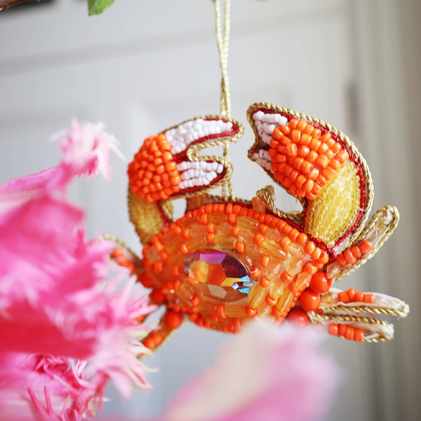 Beaded Jewelled Orange Crab Hanging Decoration