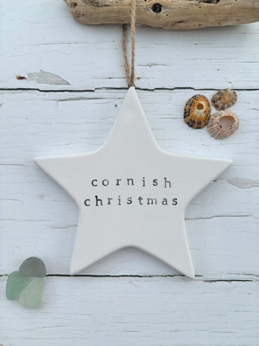 Cornish Christmas Ceramic Star Hand Printed Christmas Decoration