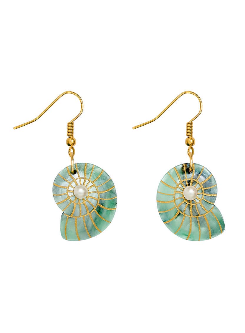 Green Pearl Spiral Shell Earrings