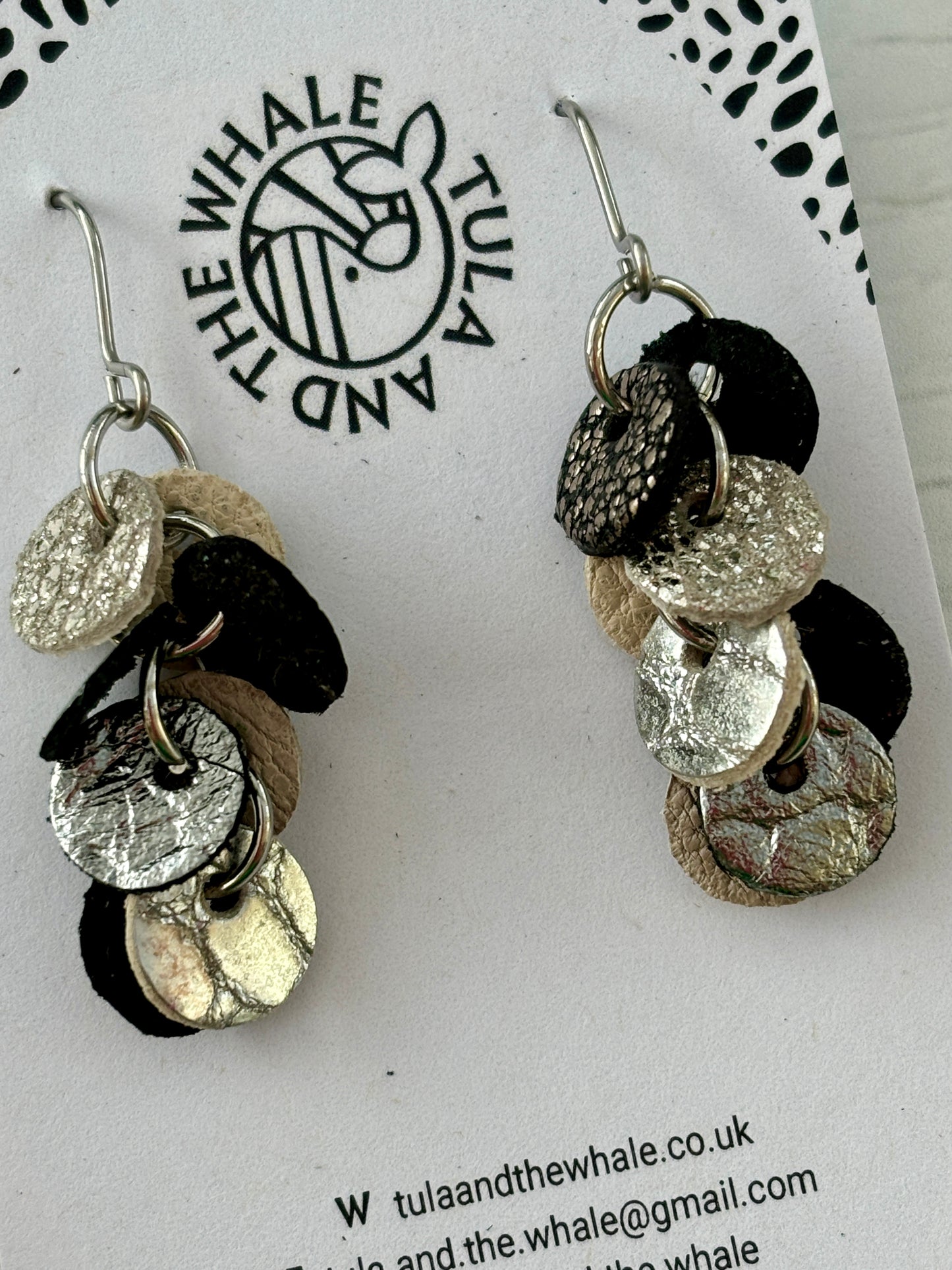 Leather Disco Drop Dangly Earrings