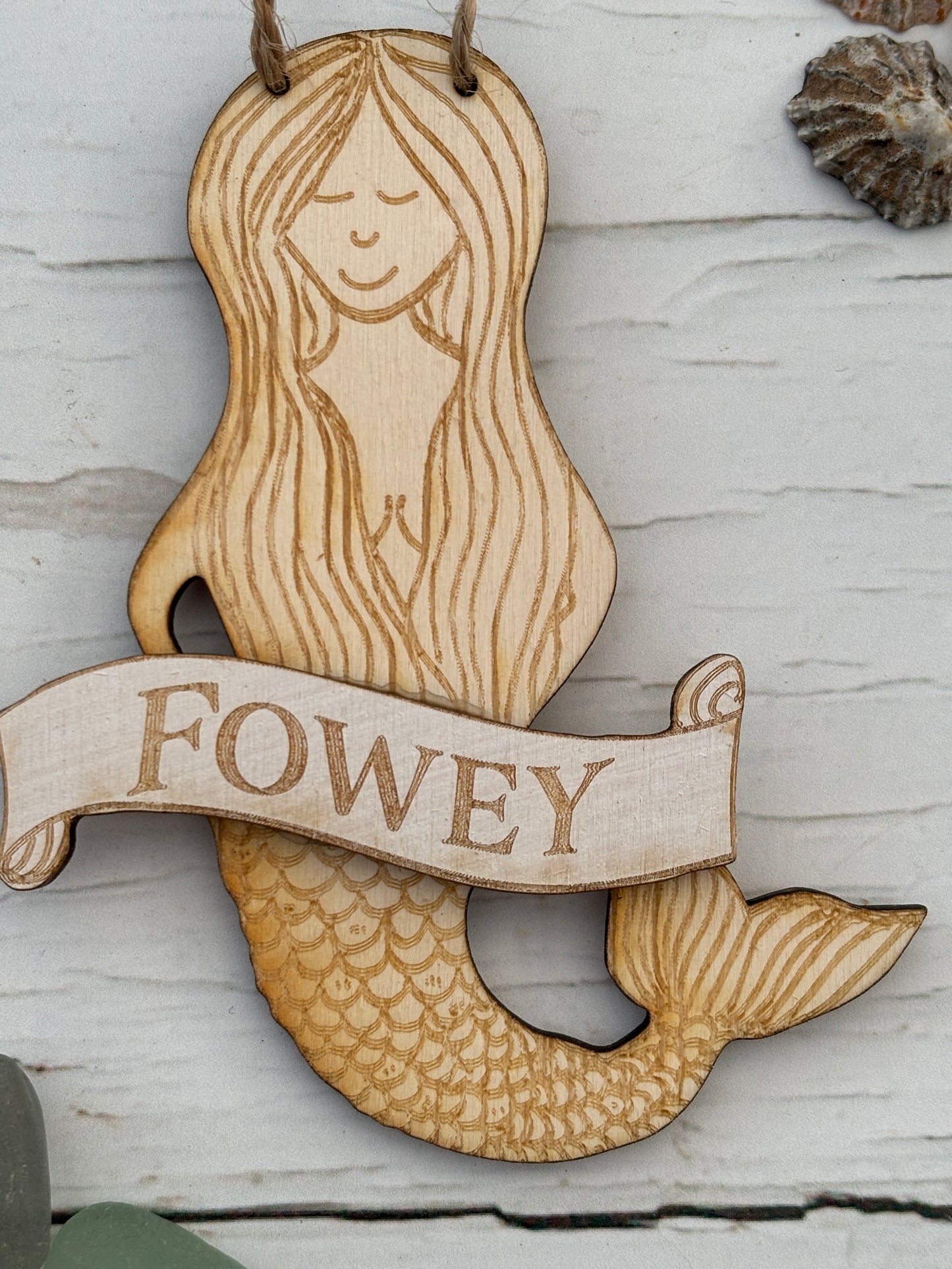 Wooden Fowey Mermaid Hanging Ornament