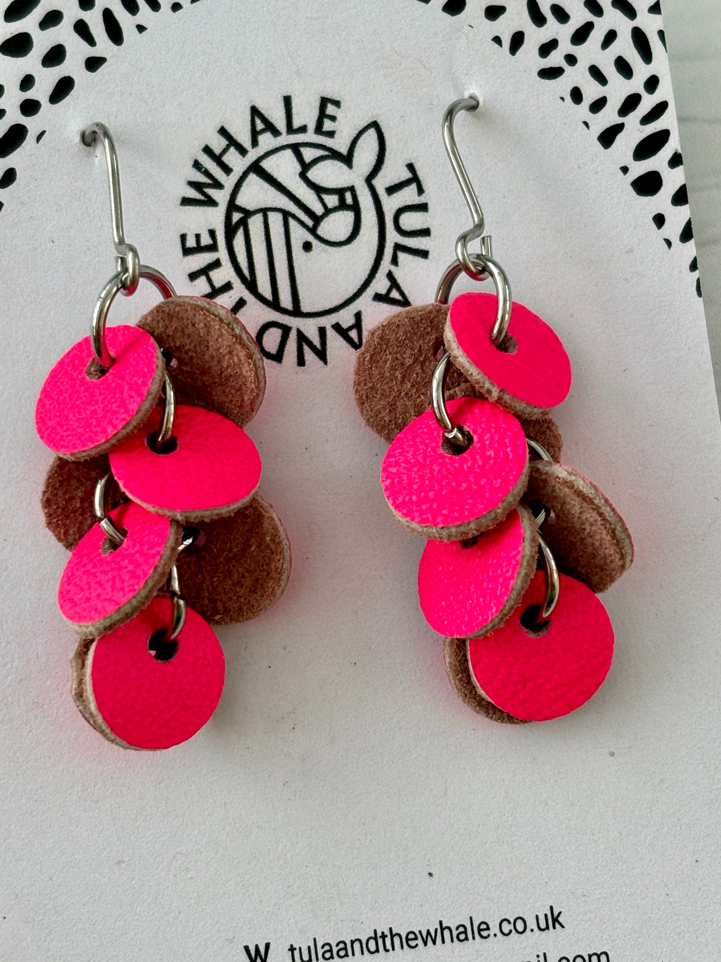 Leather Disco Drop Dangly Earrings