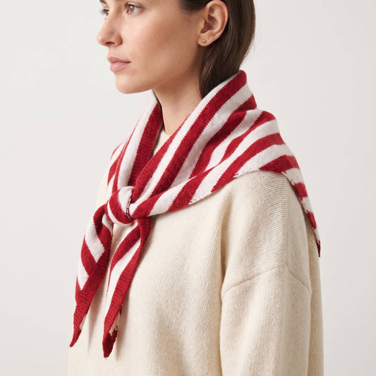Striped Triangle Scarf in Red/Cream